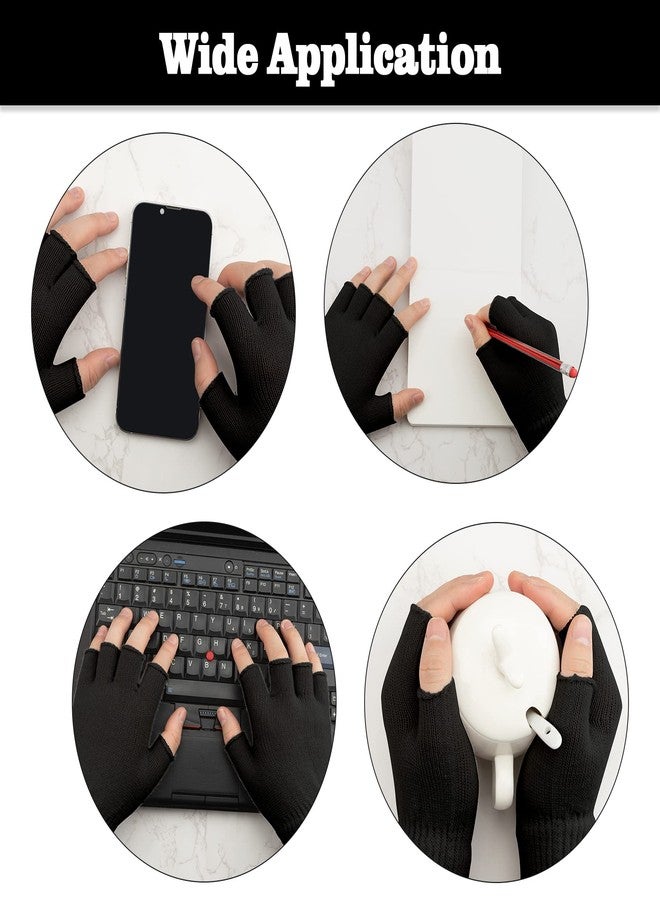 NZKNP Black Fingerless Gloves for Women Men Fingerless Gloves for Women Men Winter Warm Knitted Cold Weather Glove with Finger Holes Stocking Stuffers Teens - Image 4
